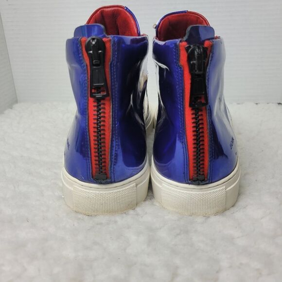 Anonyme Paris Men's Size 10 High Top Sneaker In Blue Gold & Red Patent Leather - Picture 4 of 10